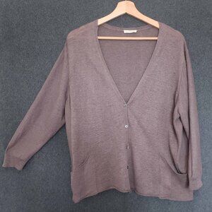 Eileen Fisher Linen 3/4 Sleeve Button Up Cardigan Minimalist Neutral Sustainable